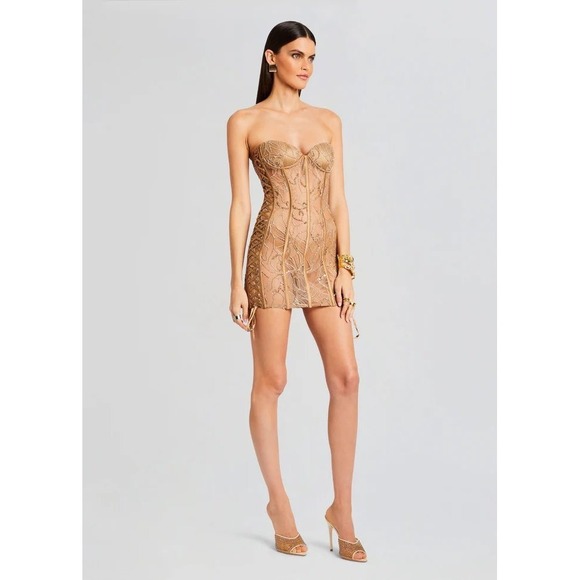 Retrofête Matilda‎ Strapless Lace Corset Mini Dress Tannin Size L - Picture 3 of 10